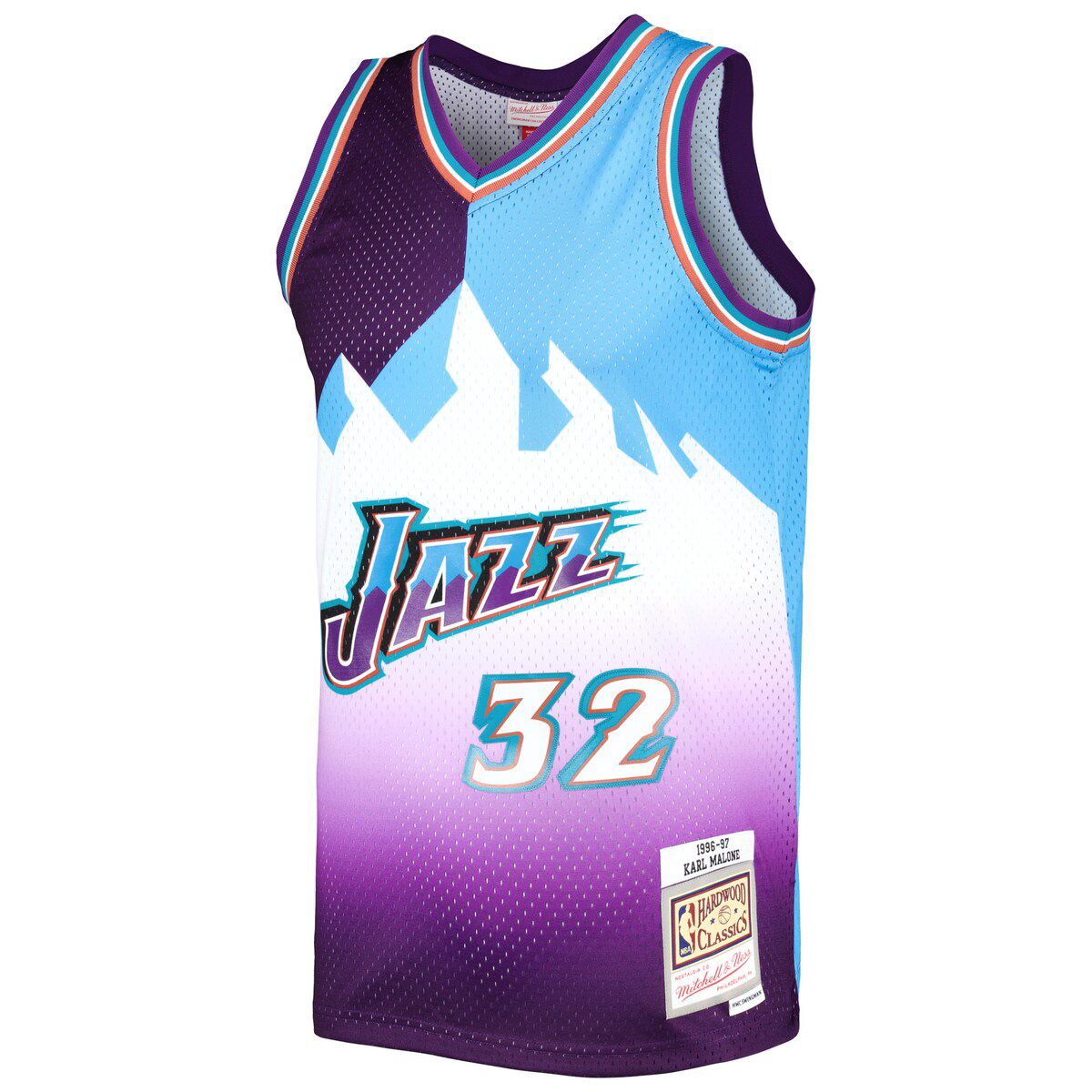 NBA Karl Malone Purple/Turquoise Utah Jazz Hardwood Classics 1996/97 Split Swingman Jersey