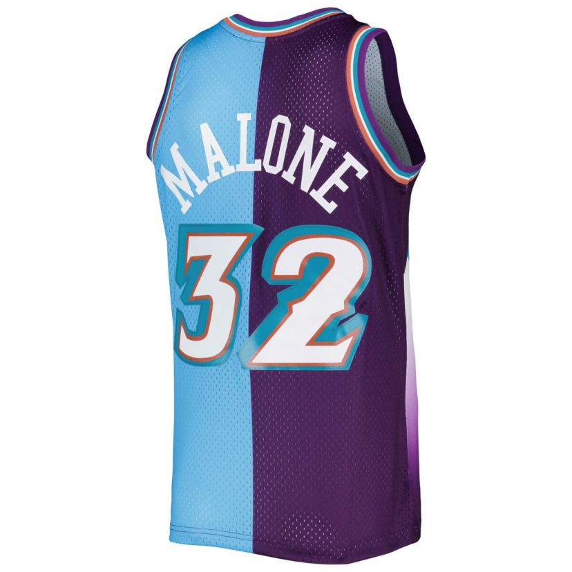 NBA Karl Malone Purple/Turquoise Utah Jazz Hardwood Classics 1996/97 Split Swingman Jersey
