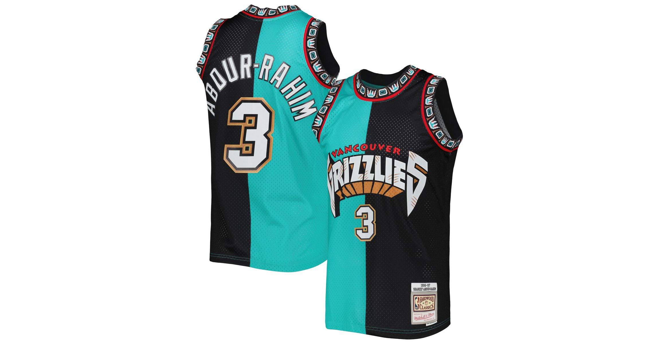 Hardwood Classic Teams Shareef Abdur-Rahim Turquoise/Black Vancouver Grizzlies Hardwood Classics 1996/97 Split Swingman Jersey