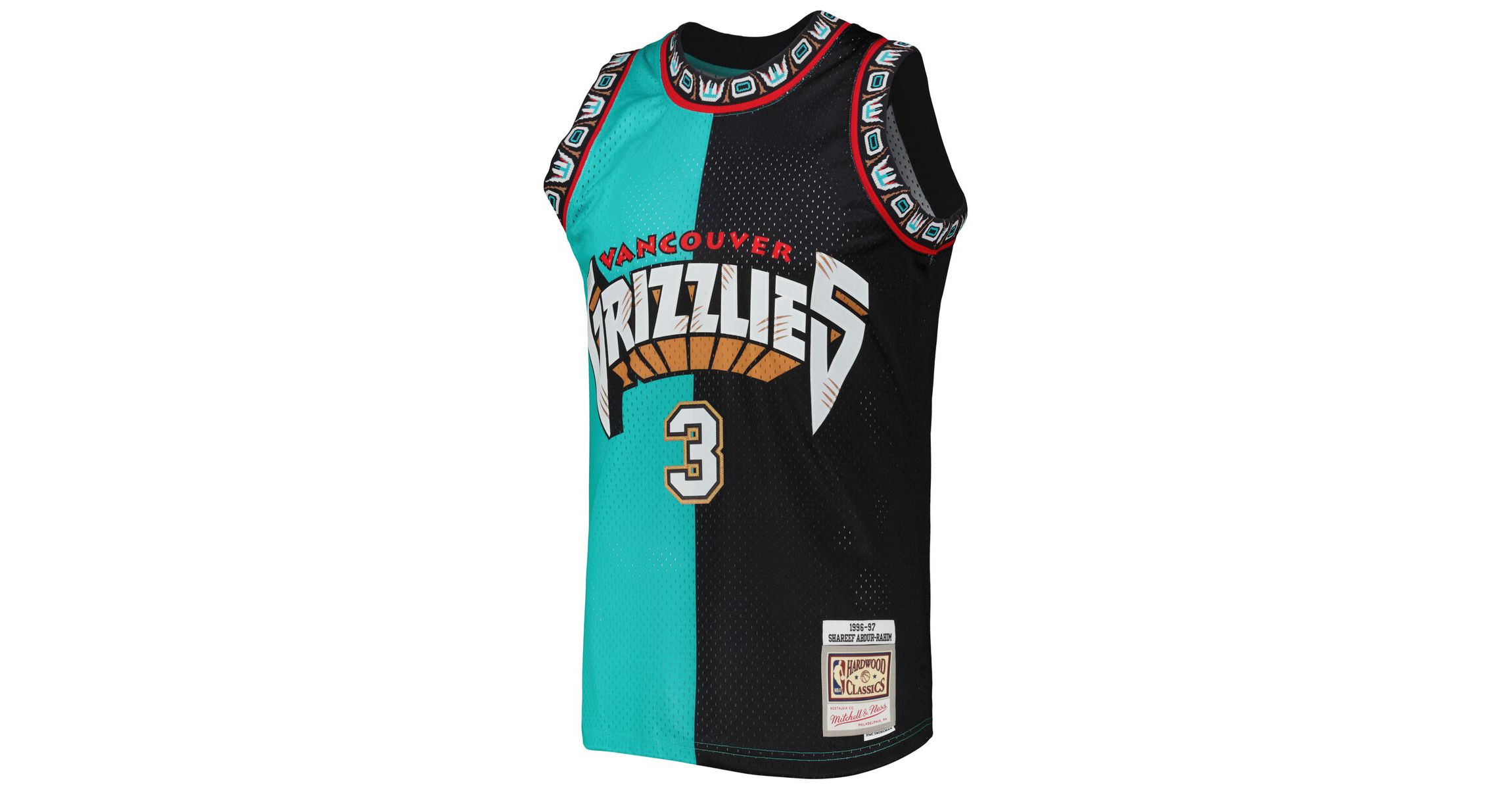 Hardwood Classic Teams Shareef Abdur-Rahim Turquoise/Black Vancouver Grizzlies Hardwood Classics 1996/97 Split Swingman Jersey