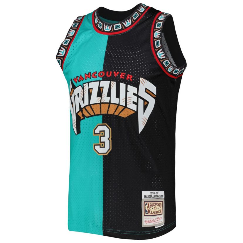 Hardwood Classic Teams Shareef Abdur-Rahim Turquoise/Black Vancouver Grizzlies Hardwood Classics 1996/97 Split Swingman Jersey