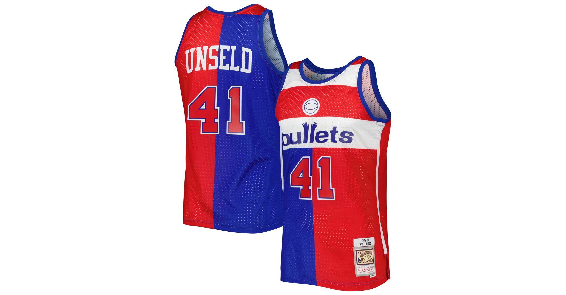 Hardwood Classic Teams Wes Unseld Blue/Red Washington Bullets Hardwood Classics 1977/78 Split Swingman Jersey