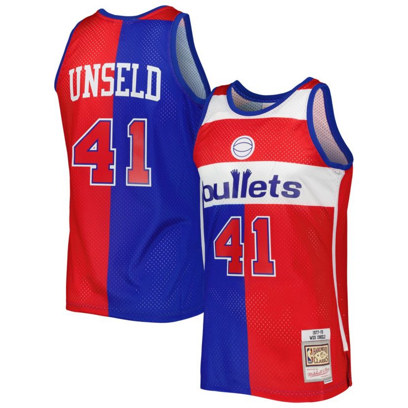 Hardwood Classic Teams Wes Unseld Blue/Red Washington Bullets Hardwood Classics 1977/78 Split Swingman Jersey