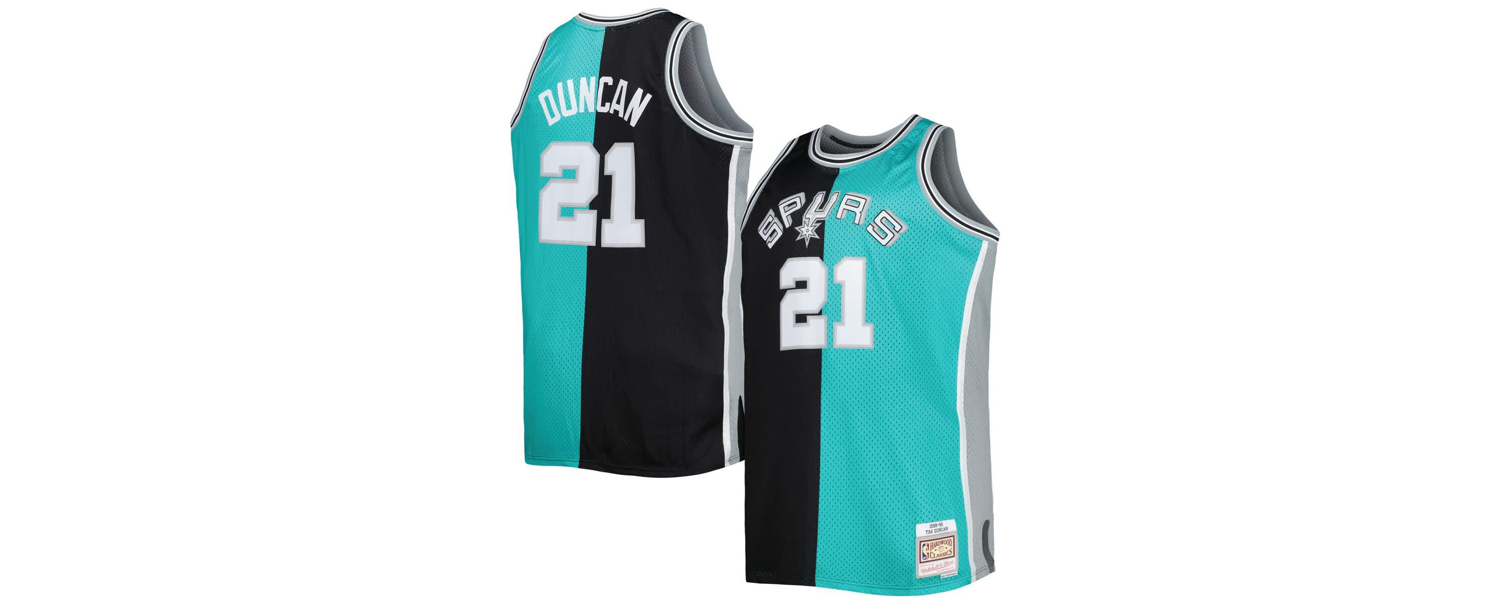 NBA Tim Duncan Black/Teal San Antonio Spurs Big & Tall Hardwood Classics 1998/99 Split Swingman Jersey