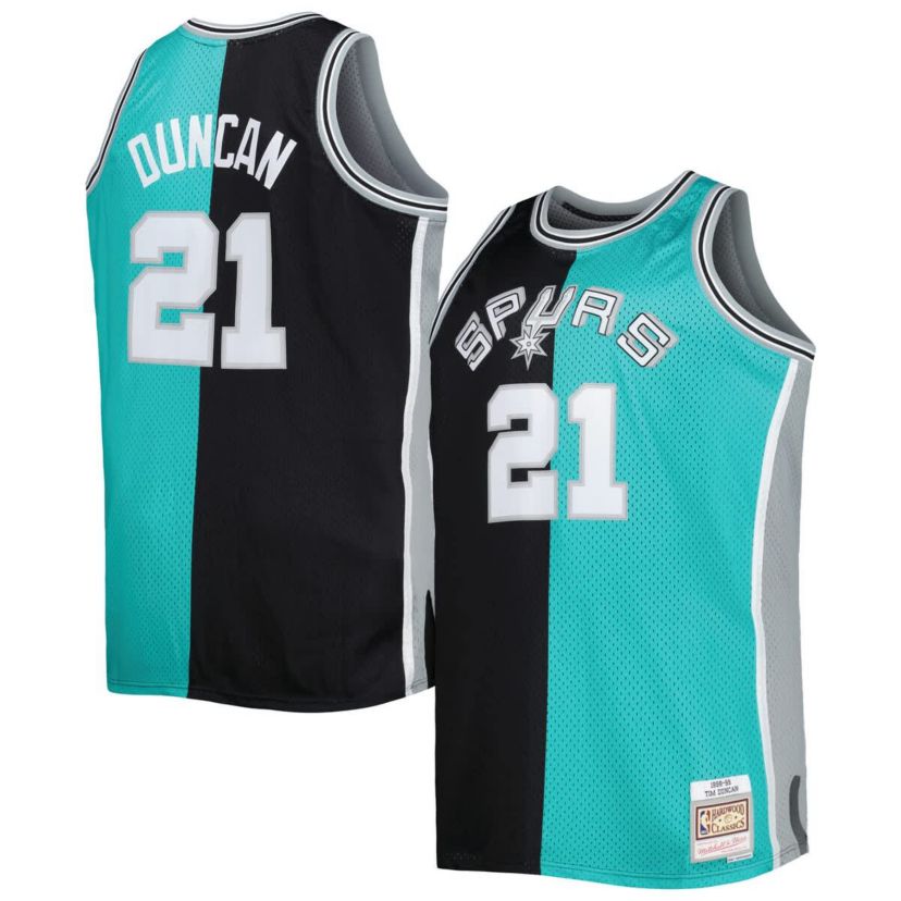 NBA Tim Duncan Black/Teal San Antonio Spurs Big & Tall Hardwood Classics 1998/99 Split Swingman Jersey