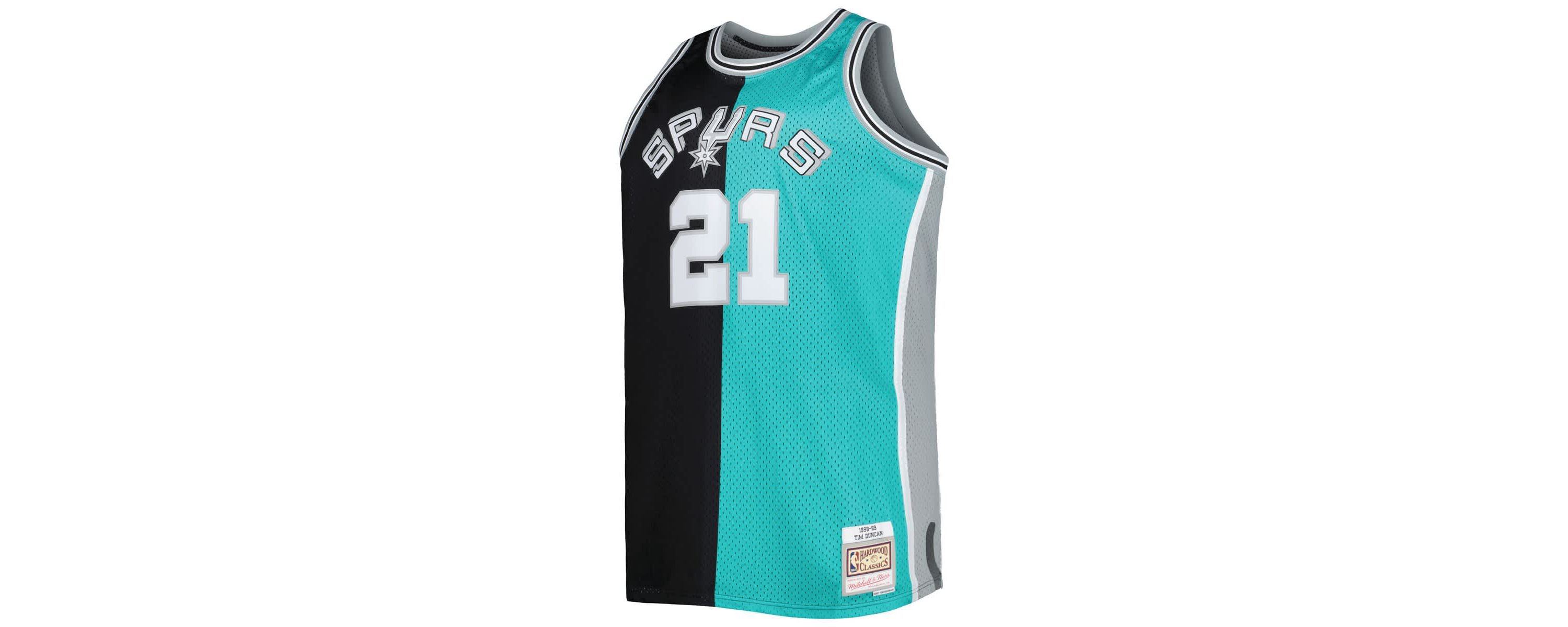 NBA Tim Duncan Black/Teal San Antonio Spurs Big & Tall Hardwood Classics 1998/99 Split Swingman Jersey