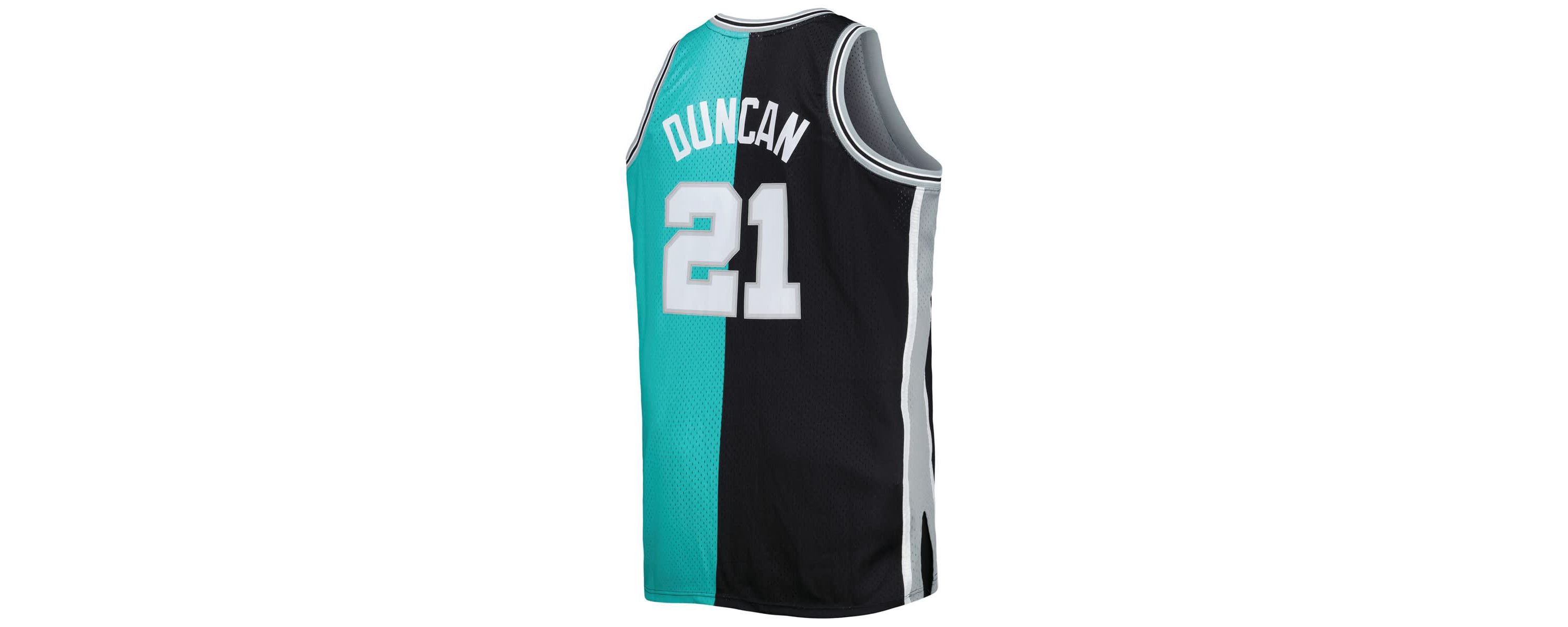 NBA Tim Duncan Black/Teal San Antonio Spurs Big & Tall Hardwood Classics 1998/99 Split Swingman Jersey