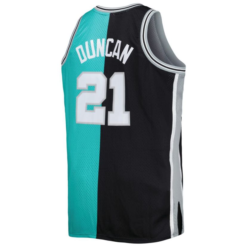 NBA Tim Duncan Black/Teal San Antonio Spurs Big & Tall Hardwood Classics 1998/99 Split Swingman Jersey