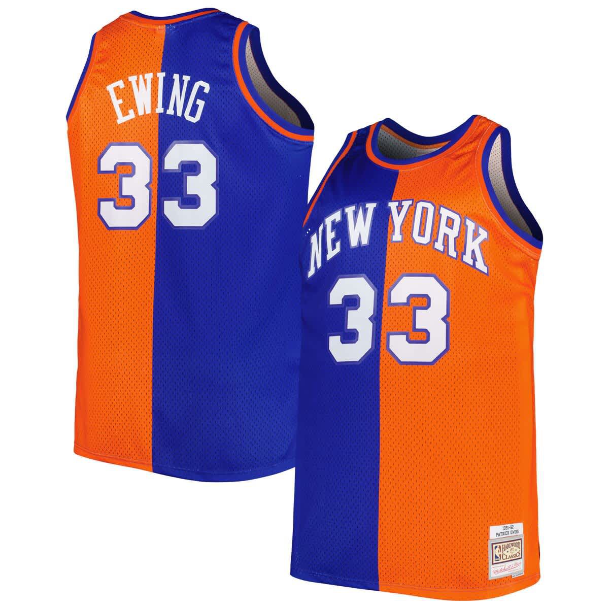 NBA Patrick Ewing Blue/Orange New York Knicks Big & Tall Hardwood Classics 1991/92 Split Swingman Jersey