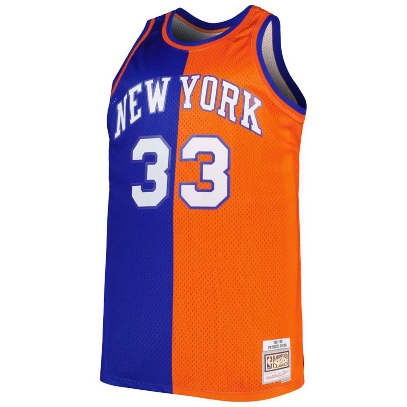 NBA Patrick Ewing Blue/Orange New York Knicks Big & Tall Hardwood Classics 1991/92 Split Swingman Jersey
