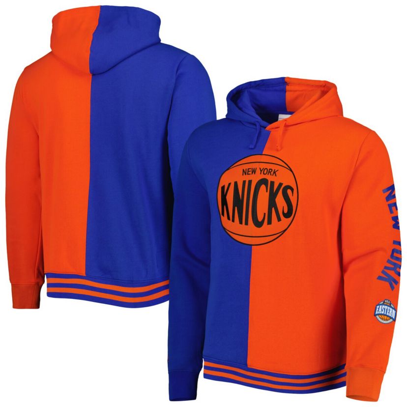 NBA Blue/Orange New York Knicks Big & Tall Hardwood Classics Split Pullover Hoodie