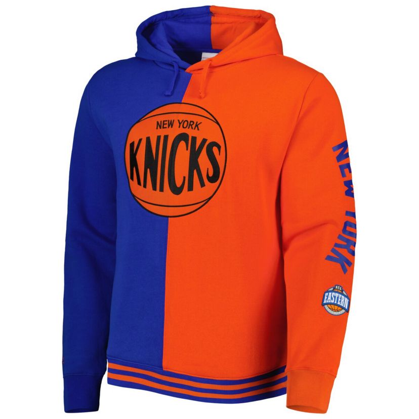 NBA Blue/Orange New York Knicks Big & Tall Hardwood Classics Split Pullover Hoodie