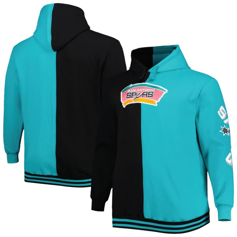 NBA Black/Teal San Antonio Spurs Big & Tall Hardwood Classics Split Pullover Hoodie