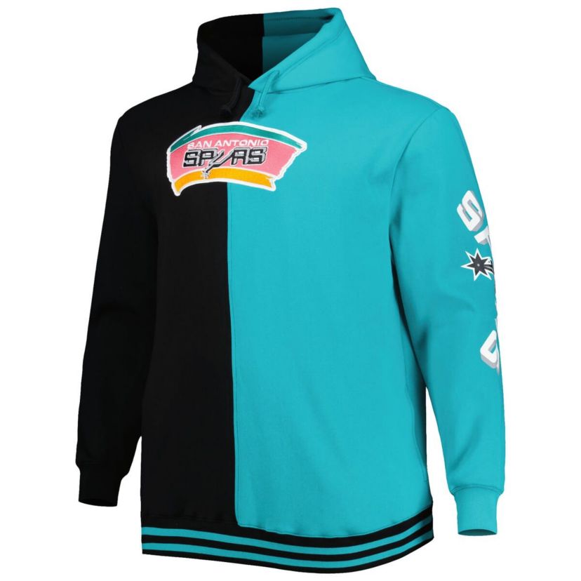NBA Black/Teal San Antonio Spurs Big & Tall Hardwood Classics Split Pullover Hoodie