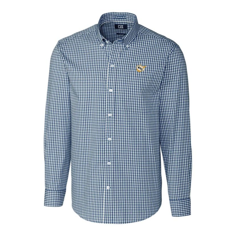 NCAA West Virginia Mountaineers Easy Care Stretch Gingham Big & Tall Long Sleeve Button-Down Shirt