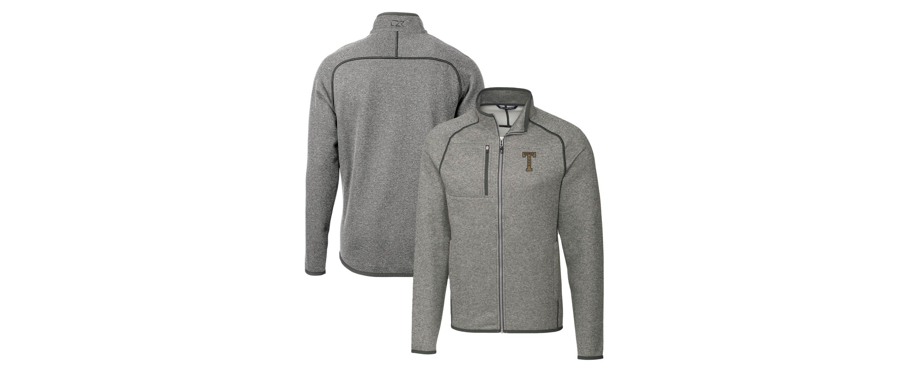 Georgia Tech Yellow Jackets NCAA Heather Georgia Tech Jackets Mainsail Sweater-Knit Big & Tall Full-Zip Jacket