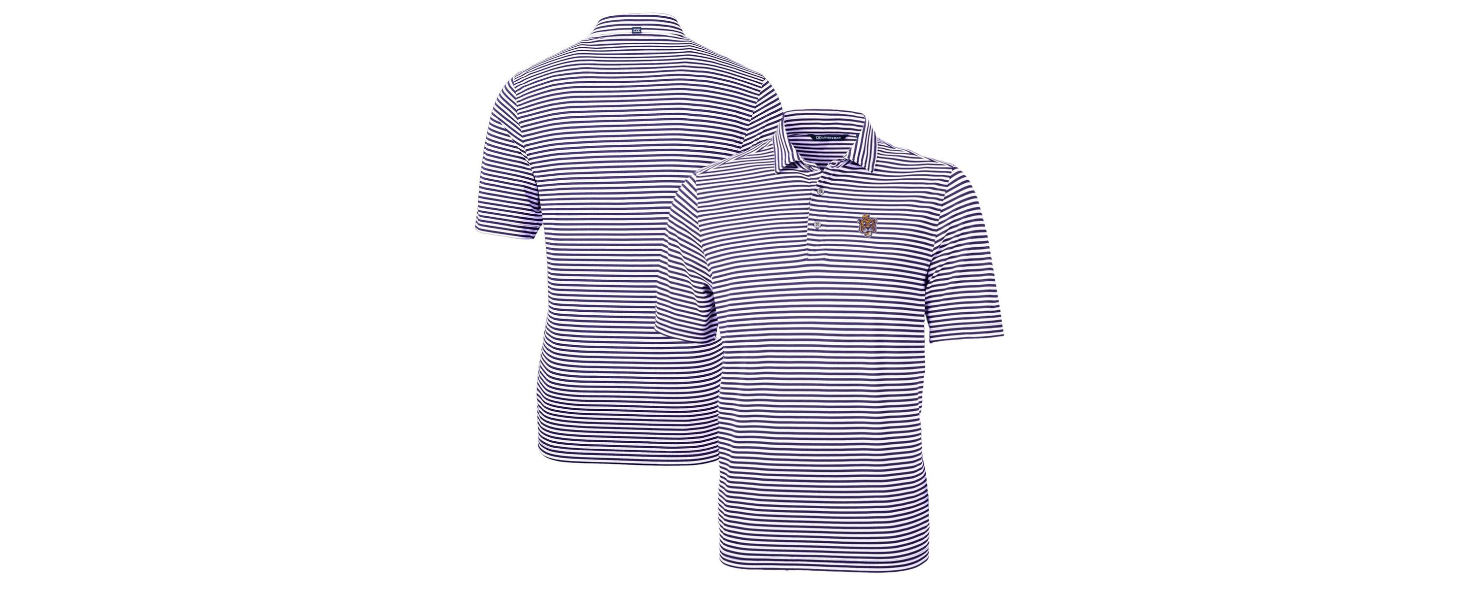 NCAA LSU Tigers Big & Tall Team Logo Virtue Eco Pique Stripe Recycled Polo