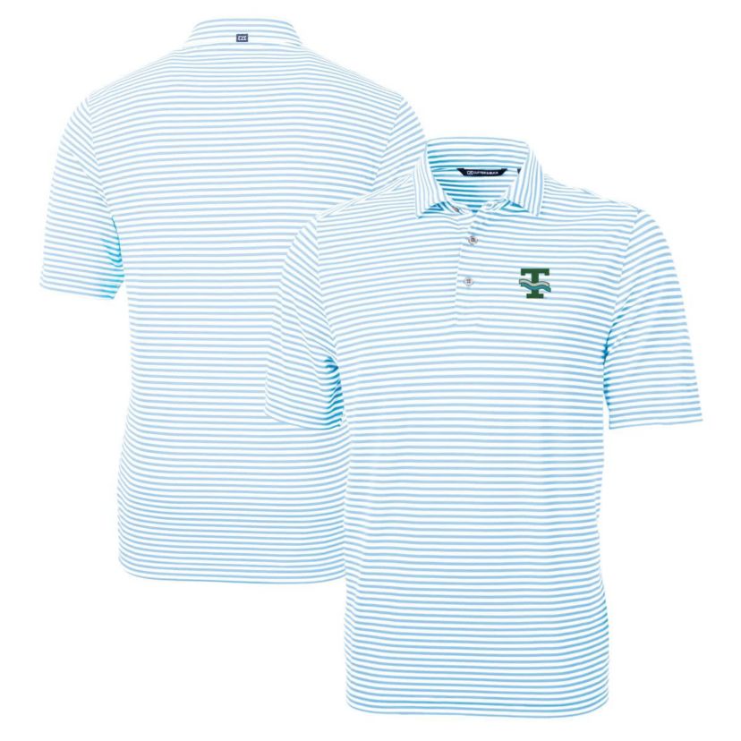 Tulane Green Wave NCAA Light Tulane Wave Big & Tall Team Logo Virtue Eco Pique Stripe Recycled Polo