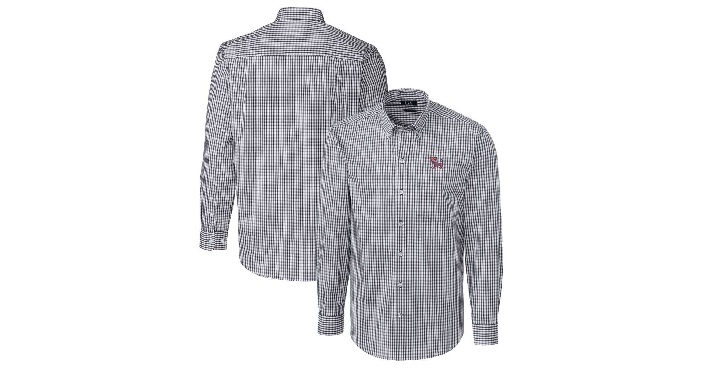 NCAA Clemson Tigers Easy Care Stretch Gingham Long Sleeve Button-Down Shirt