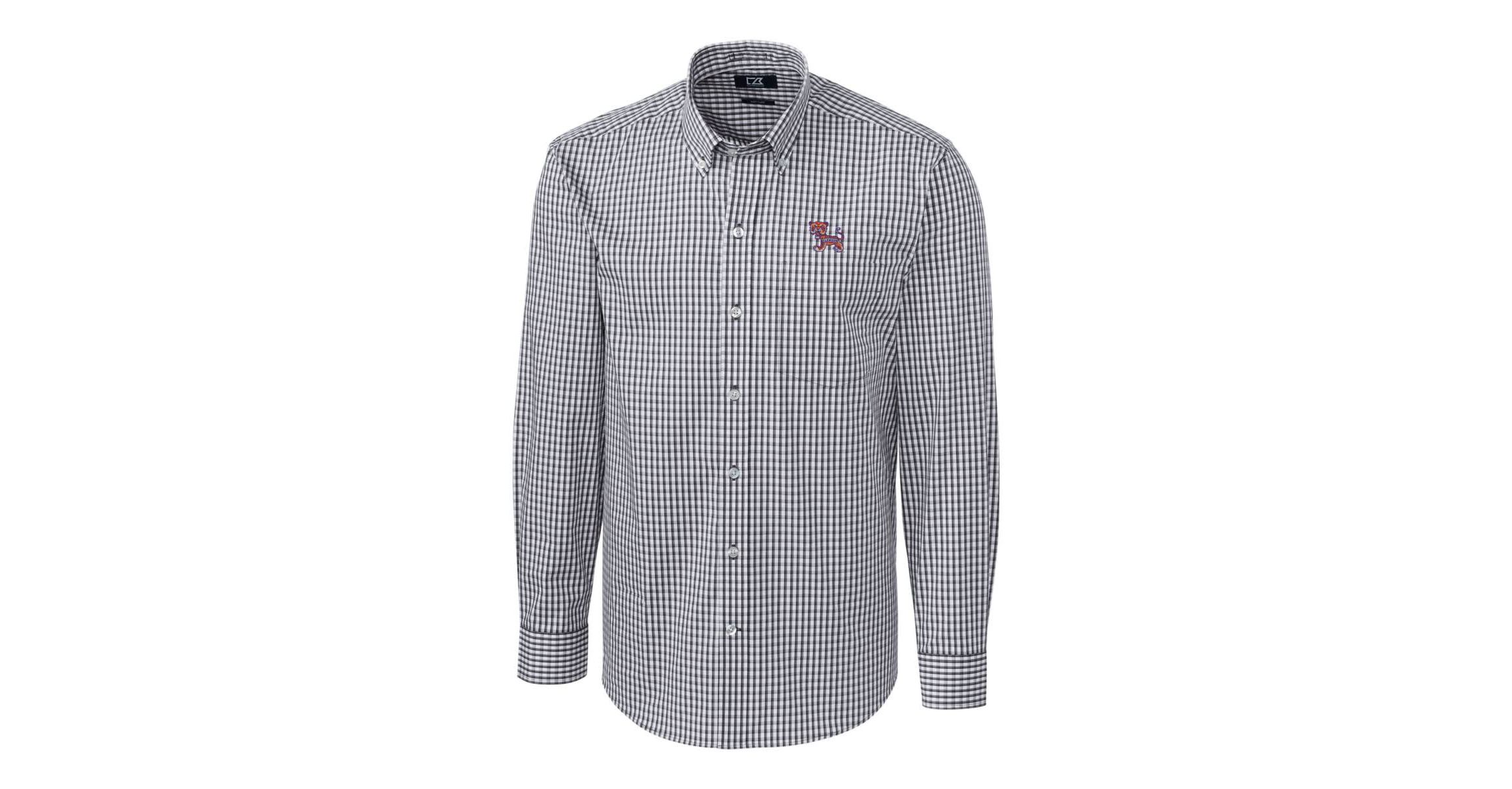 NCAA Clemson Tigers Easy Care Stretch Gingham Long Sleeve Button-Down Shirt