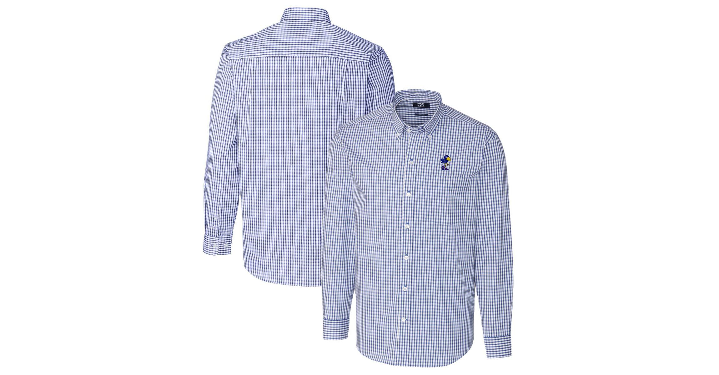 NCAA Kansas Jayhawks Easy Care Stretch Gingham Long Sleeve Button-Down Shirt