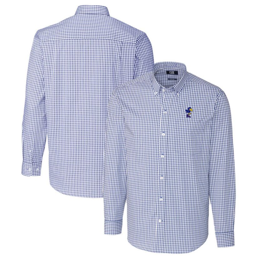 NCAA Kansas Jayhawks Easy Care Stretch Gingham Long Sleeve Button-Down Shirt