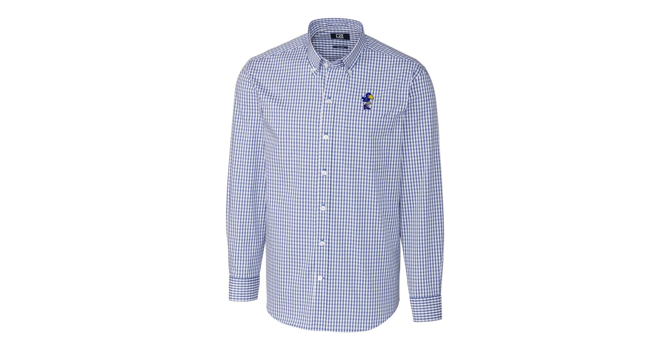 NCAA Kansas Jayhawks Easy Care Stretch Gingham Long Sleeve Button-Down Shirt