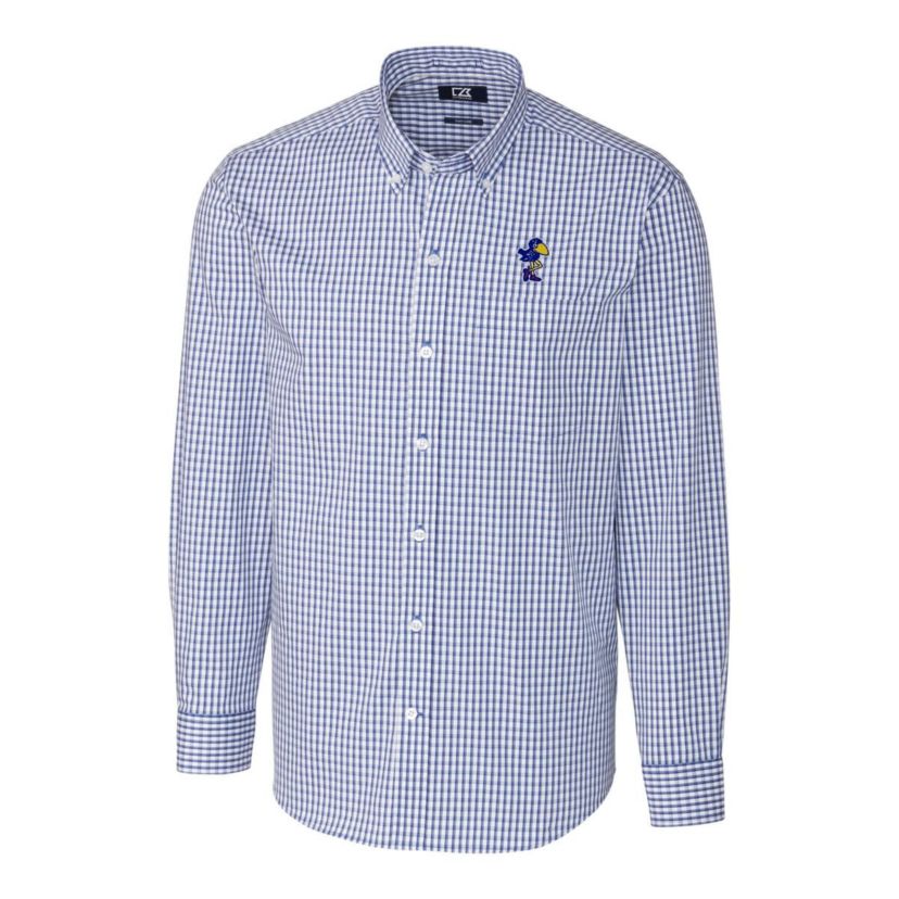 NCAA Kansas Jayhawks Easy Care Stretch Gingham Long Sleeve Button-Down Shirt