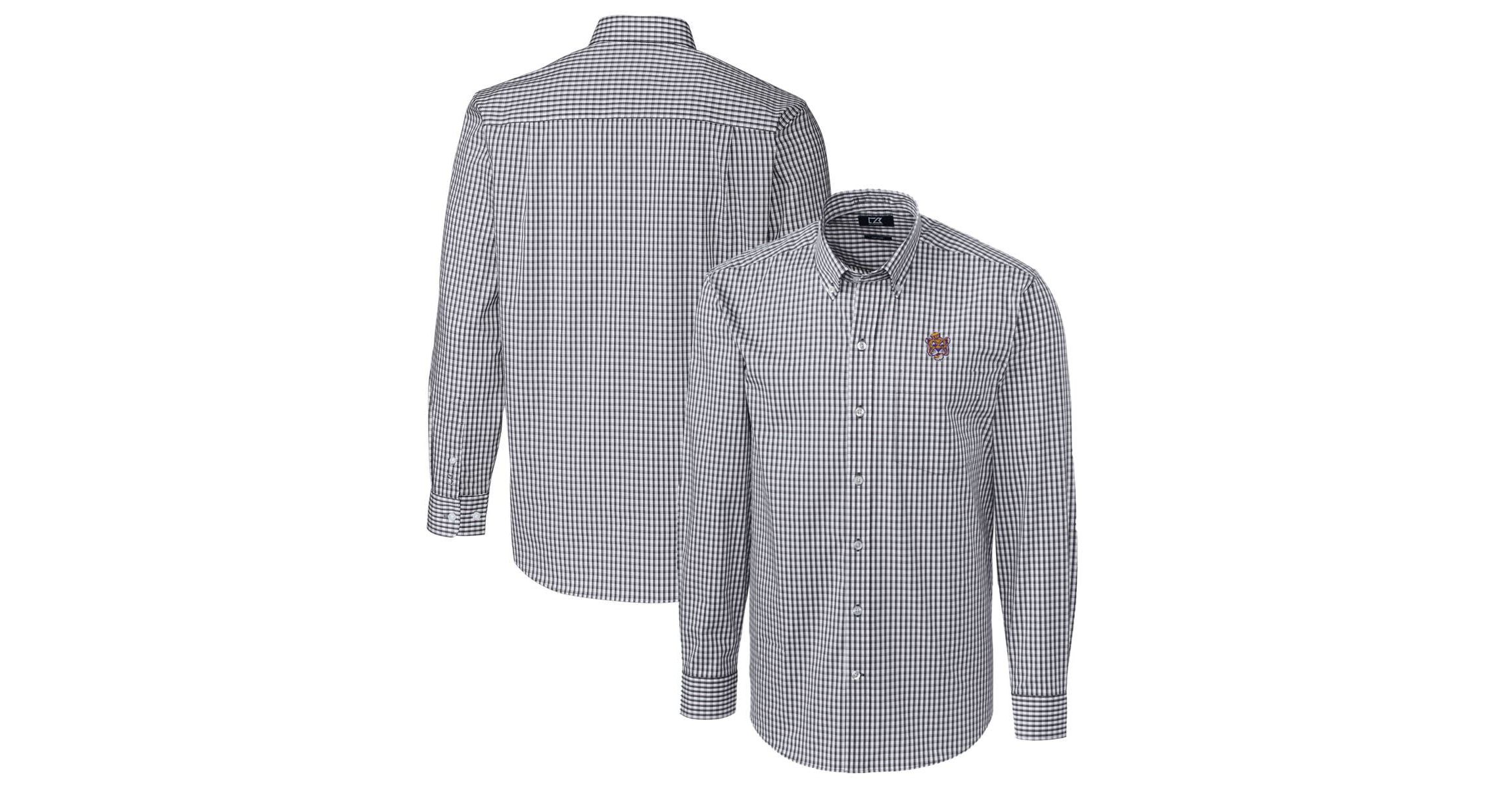 NCAA LSU Tigers Easy Care Stretch Gingham Long Sleeve Button-Down Shirt