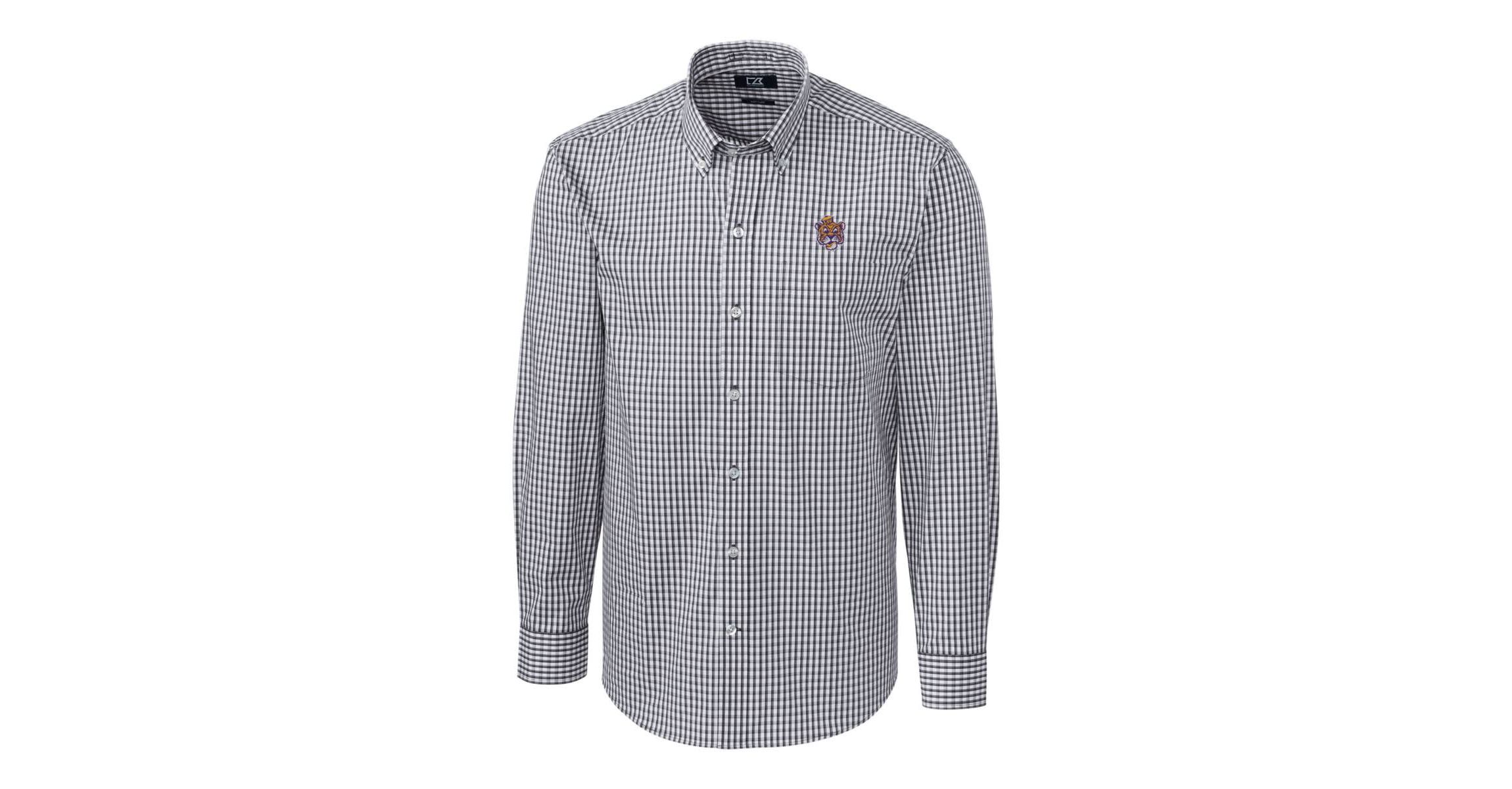 NCAA LSU Tigers Easy Care Stretch Gingham Long Sleeve Button-Down Shirt