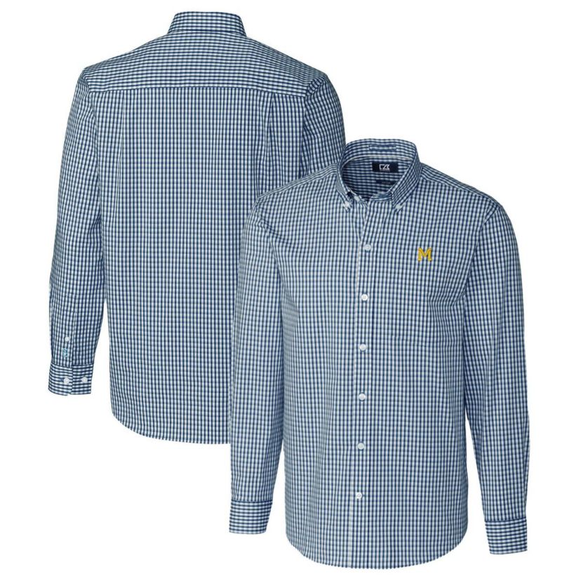 NCAA Michigan Wolverines Easy Care Stretch Gingham Long Sleeve Button-Down Shirt