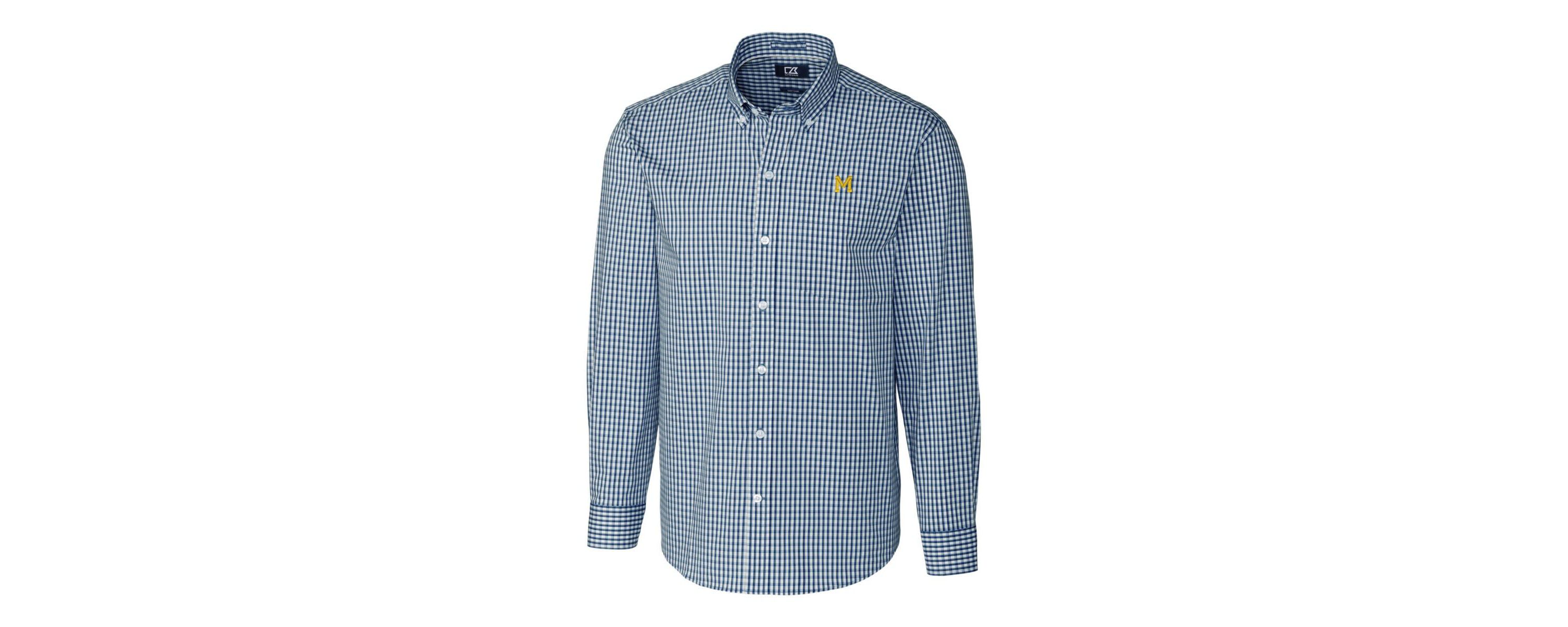NCAA Michigan Wolverines Easy Care Stretch Gingham Long Sleeve Button-Down Shirt