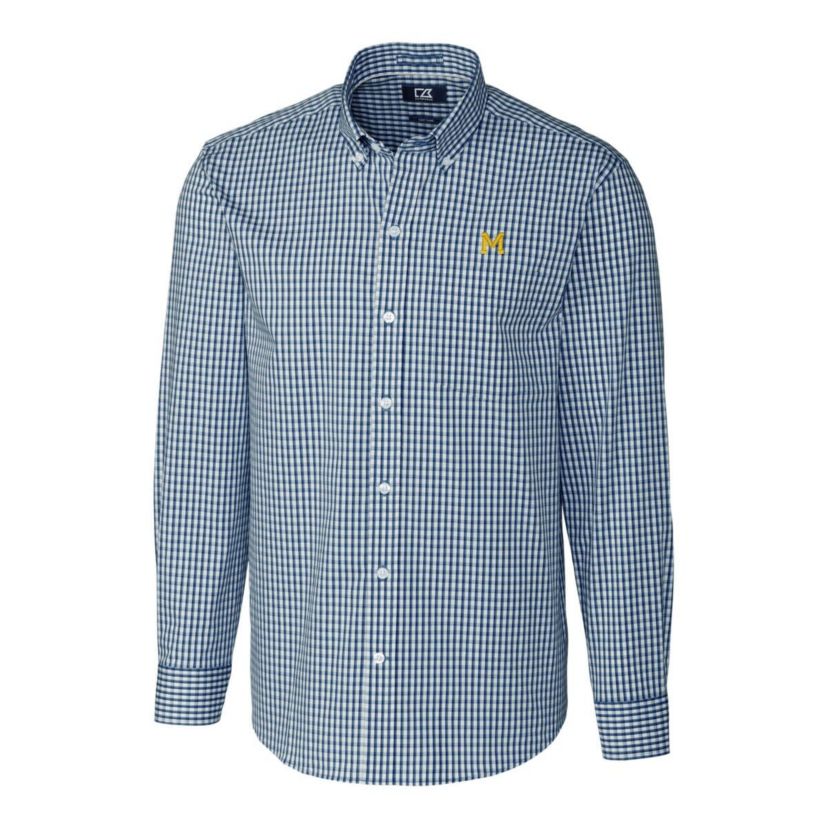 NCAA Michigan Wolverines Easy Care Stretch Gingham Long Sleeve Button-Down Shirt