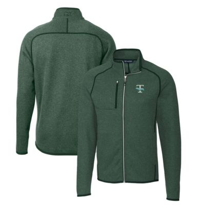 Cutter & Buck Men's Tulane Green Wave NCAA Heather Tulane Wave Mainsail Sweater-Knit Full-Zip Jacket