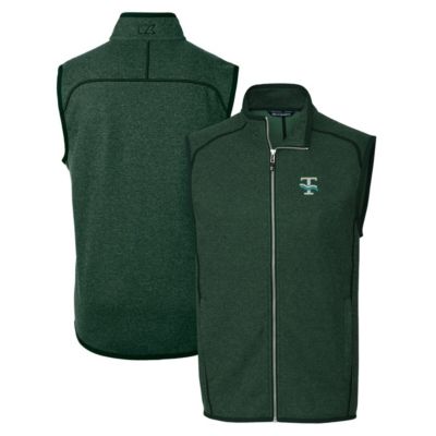 Cutter & Buck Men's Tulane Green Wave NCAA Heather Tulane Wave Mainsail Sweater-Knit Full-Zip Vest