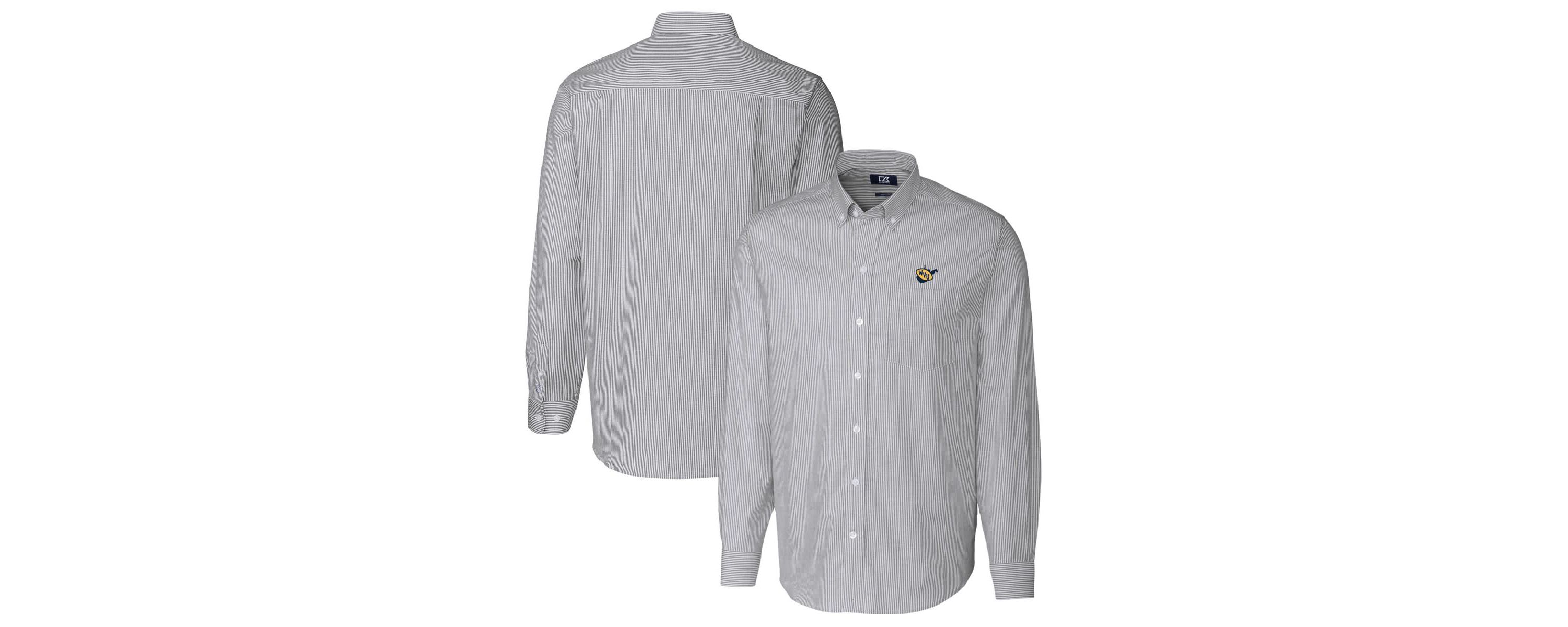NCAA West Virginia Mountaineers Vault Stretch Oxford Stripe Long Sleeve Button-Down Shirt