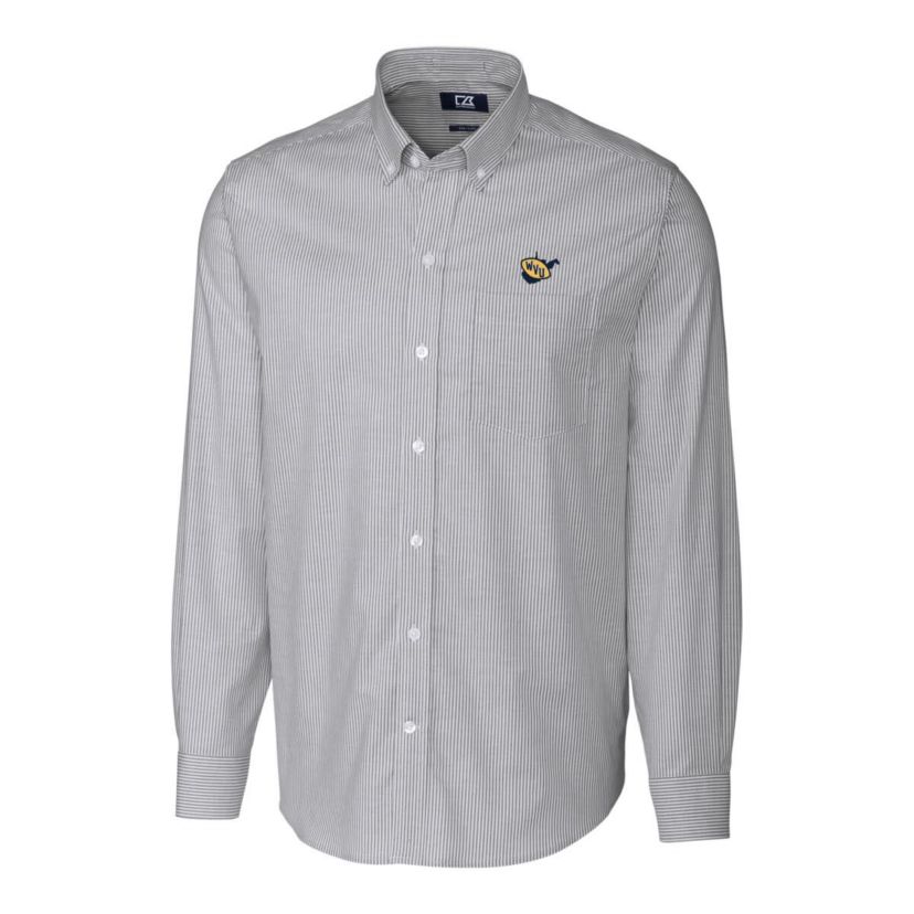 NCAA West Virginia Mountaineers Vault Stretch Oxford Stripe Long Sleeve Button-Down Shirt