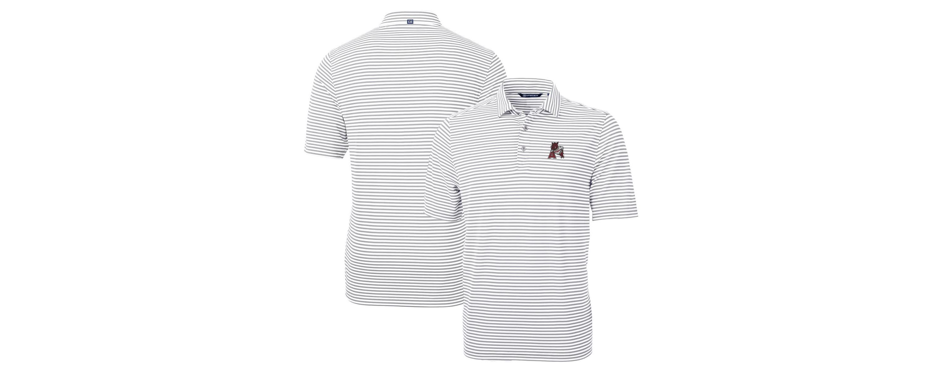 NCAA Arkansas Razorbacks Throwback Logo Virtue Eco Pique Stripe Recycled Polo