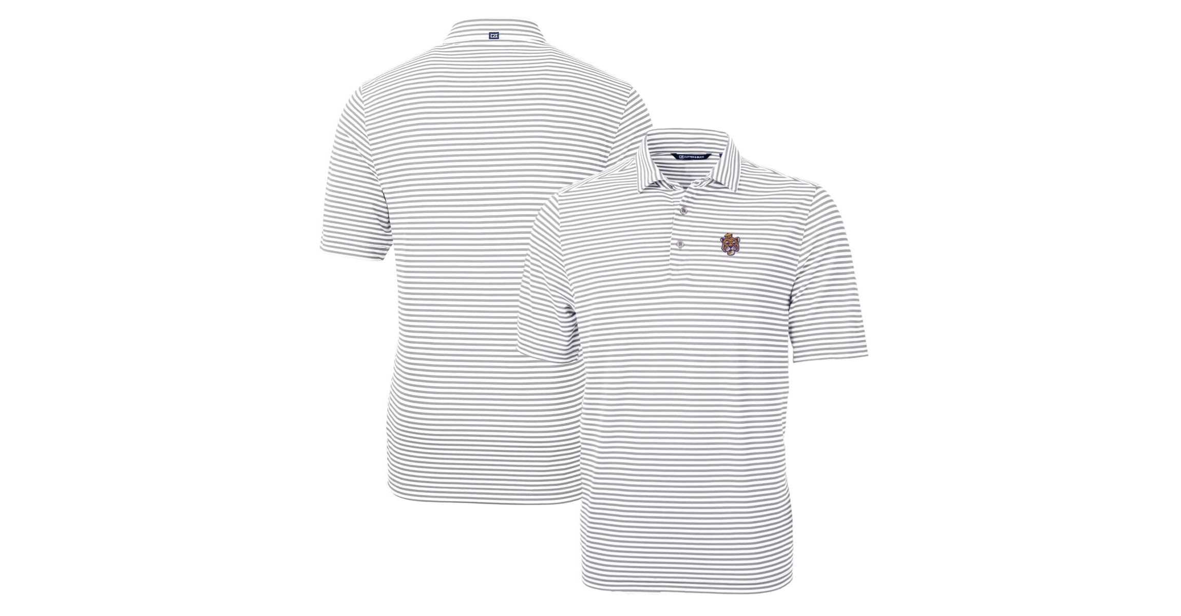 NCAA LSU Tigers Throwback Logo Virtue Eco Pique Stripe Recycled Polo