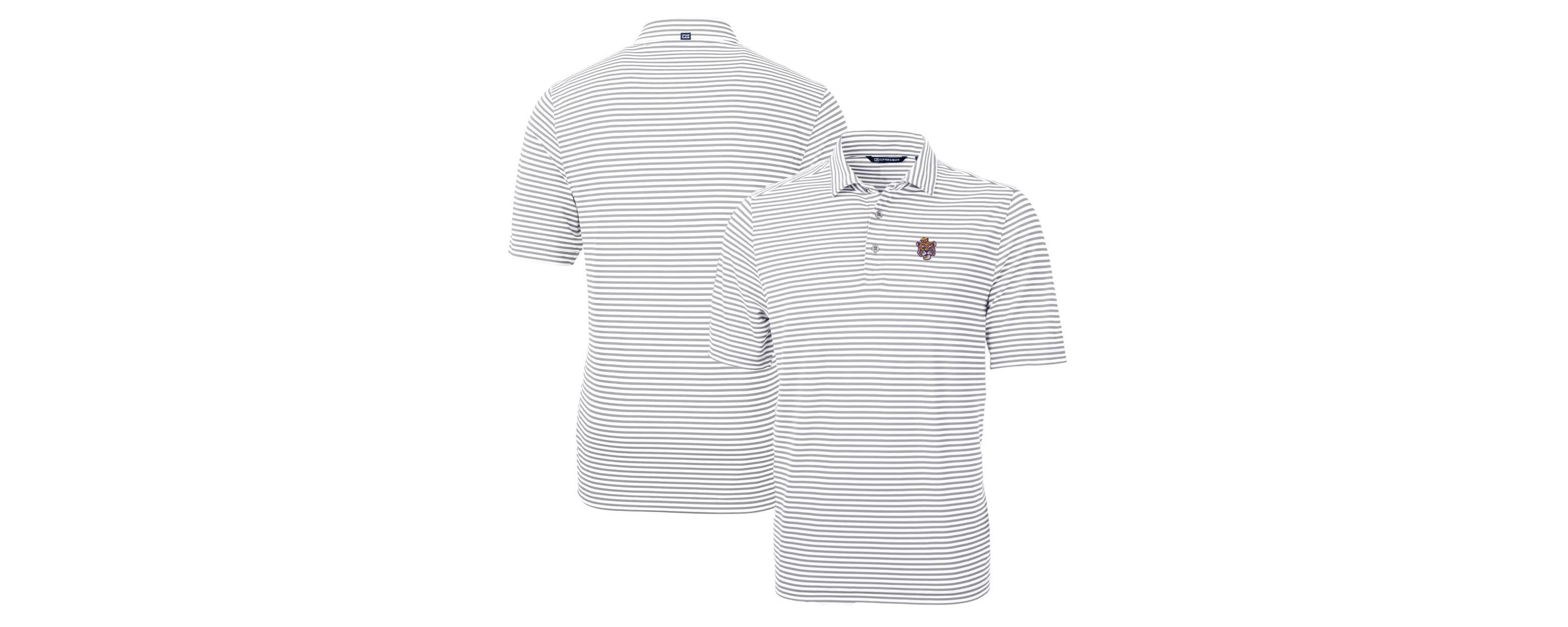 NCAA LSU Tigers Throwback Logo Virtue Eco Pique Stripe Recycled Polo