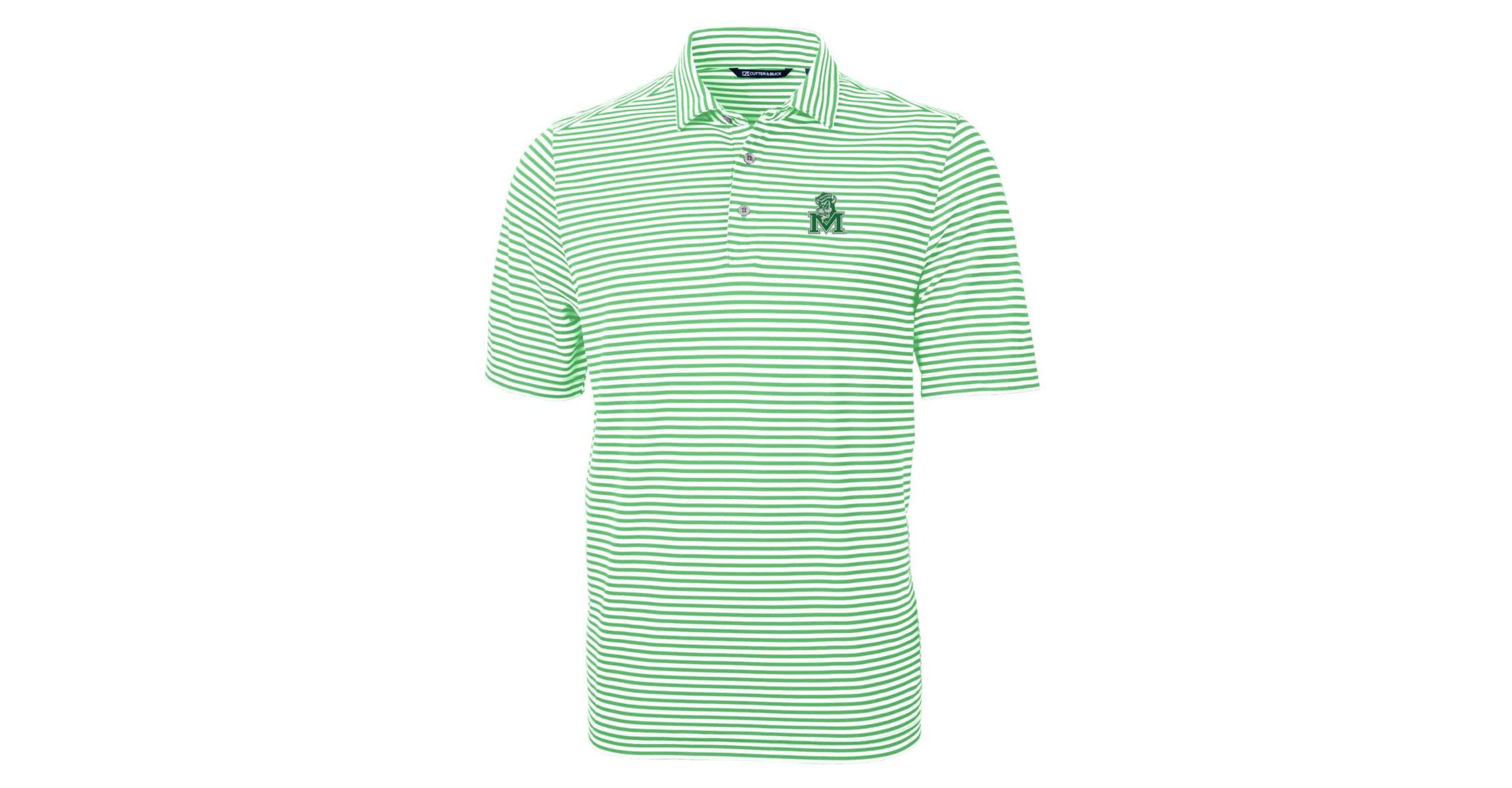 NCAA Kelly Marshall Thundering Herd Throwback Logo Virtue Eco Pique Stripe Recycled Polo