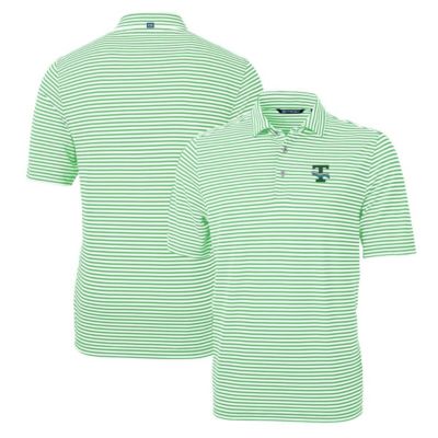 Cutter & Buck Men's Tulane Green Wave NCAA Kelly Tulane Wave Throwback Logo Virtue Eco Pique Stripe Recycled Polo