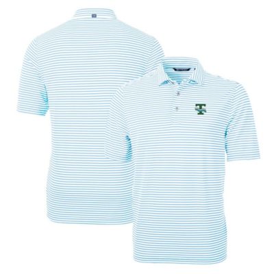 Cutter & Buck Men's Tulane Green Wave NCAA Light Tulane Wave Throwback Logo Virtue Eco Pique Stripe Recycled Polo