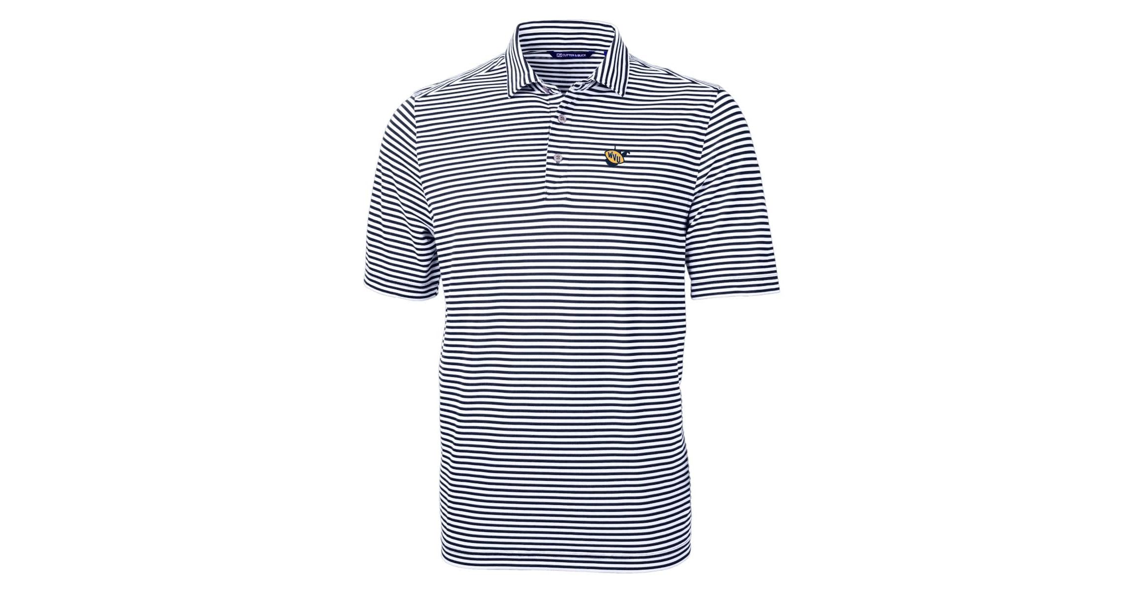 NCAA West Virginia Mountaineers Throwback Logo Virtue Eco Pique Stripe Recycled Polo