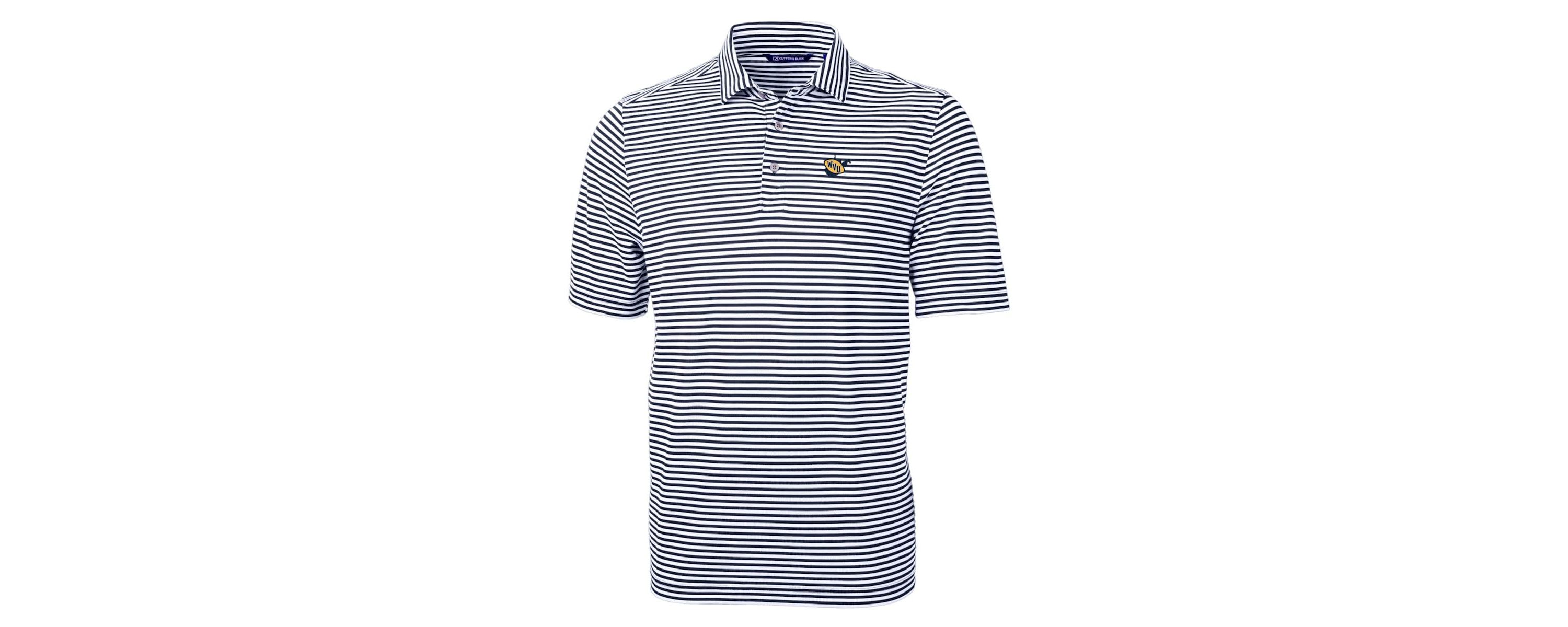 NCAA West Virginia Mountaineers Throwback Logo Virtue Eco Pique Stripe Recycled Polo