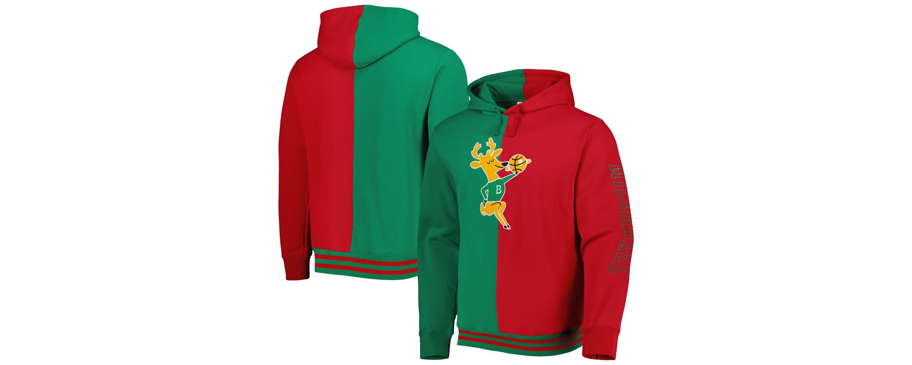 NBA Green/Red Milwaukee Bucks Hardwood Classics Split Pullover Hoodie