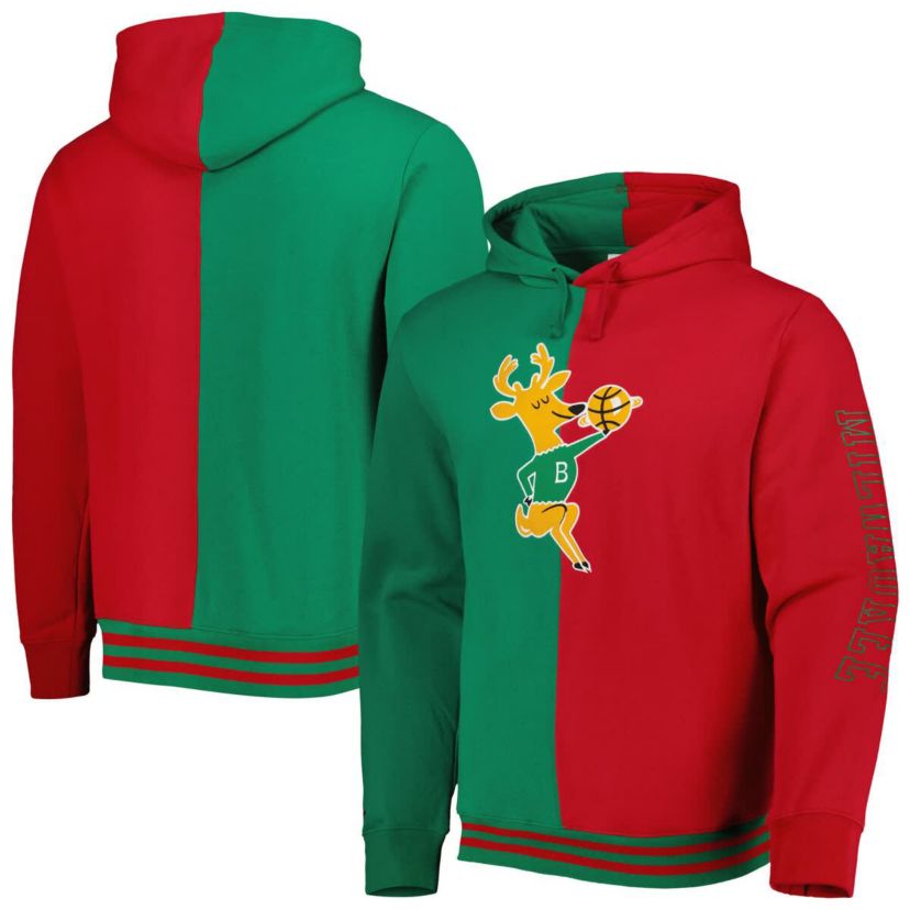 NBA Green/Red Milwaukee Bucks Hardwood Classics Split Pullover Hoodie