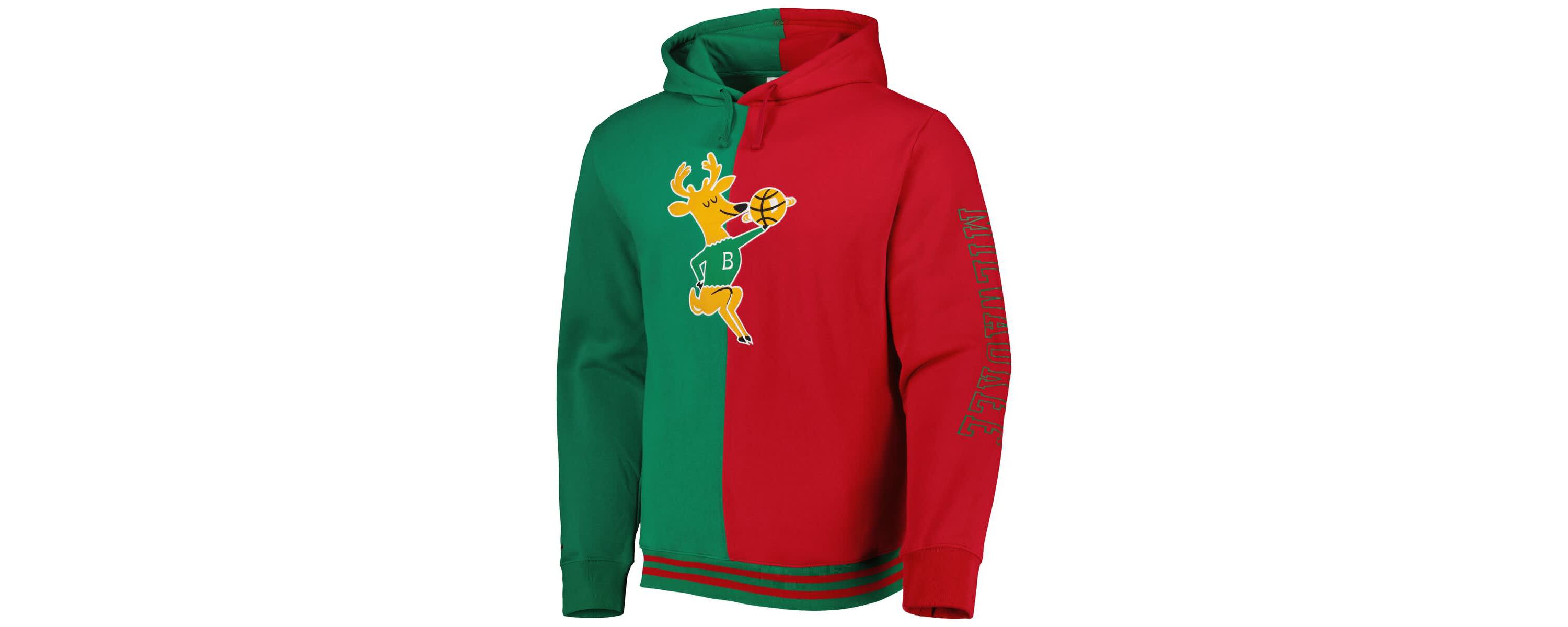 NBA Green/Red Milwaukee Bucks Hardwood Classics Split Pullover Hoodie
