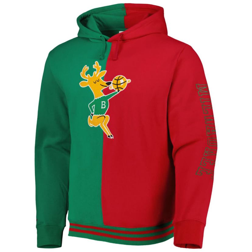 NBA Green/Red Milwaukee Bucks Hardwood Classics Split Pullover Hoodie