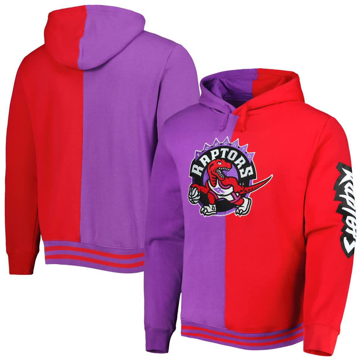 NBA Purple/Red Toronto Raptors Hardwood Classics Split Pullover Hoodie